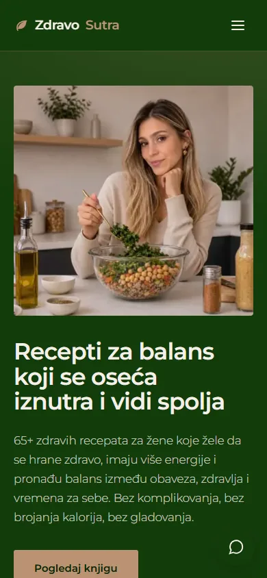 The same homepage on a phone: the headline and the photo of Marija stacked in one column, with a button to the book below.